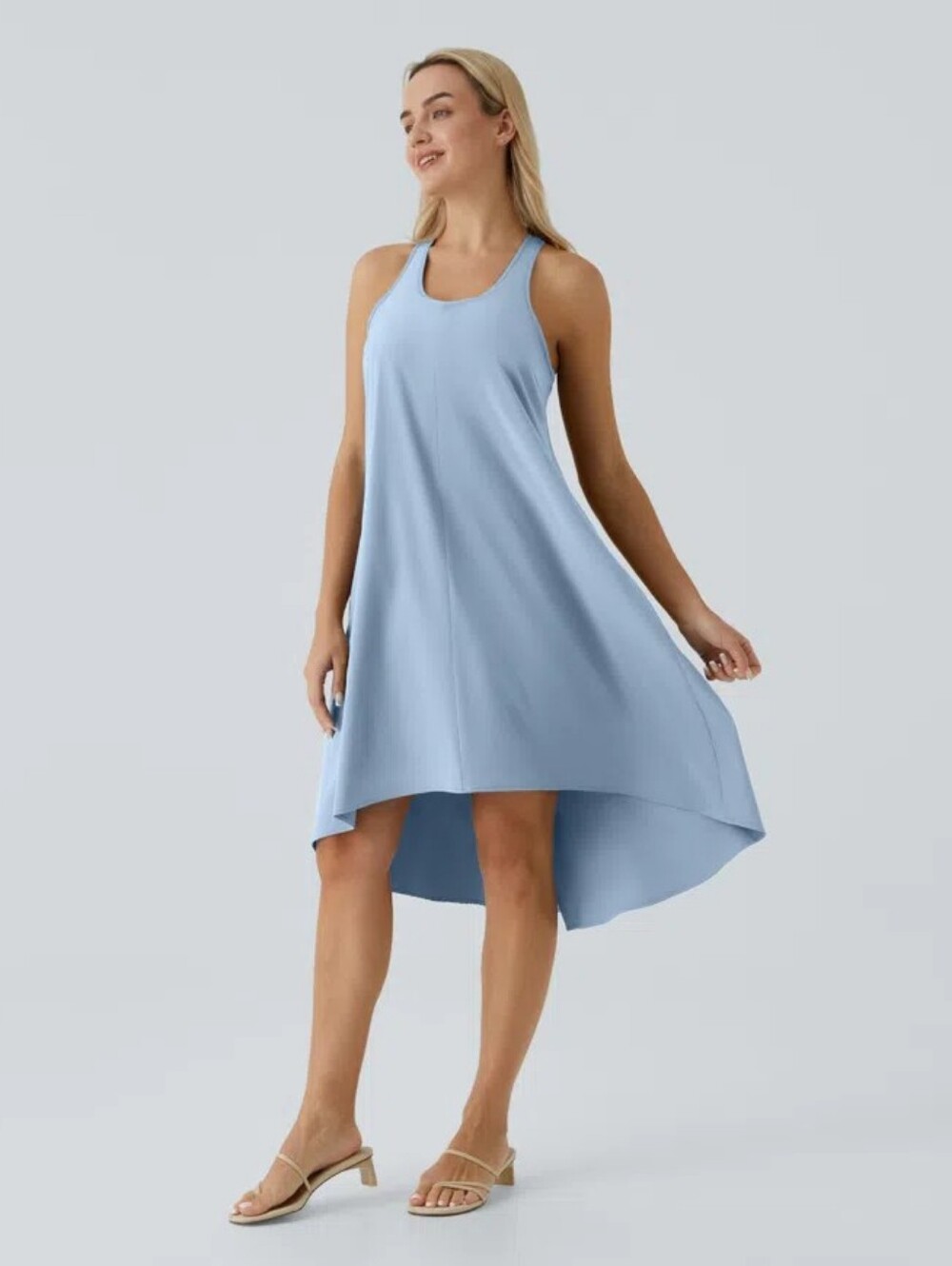 Breezeful Racer Pocket High Low Flowy Midi Casual Dress Stone Blue Medium